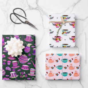 schattig theepartijpatroon van papierbladen inpakpapier vel