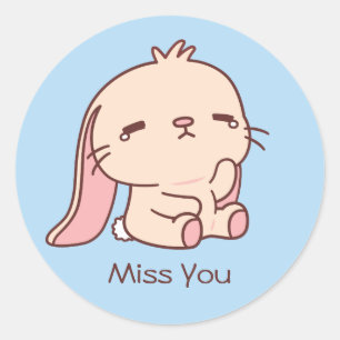 Schattig Treurig Konijn Mist Je Ronde Sticker