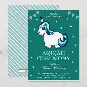 Schattig Turquoise Eenhoorn Meisje Aqiqah Kaart