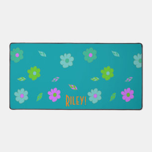 Schattig Turquoise Meisjes Retro Flower Bureaumat