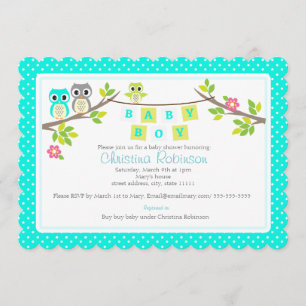 schattig uilen jongen baby shower uitnodiging