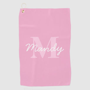 Schattig Uitziende Cursieve Naam & Monogram Roze Golfhanddoek