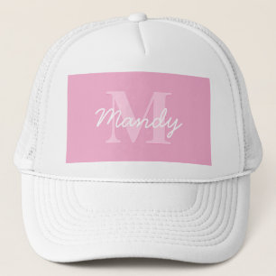 Schattig Uitziende Cursieve Naam & Monogram Roze Trucker Pet