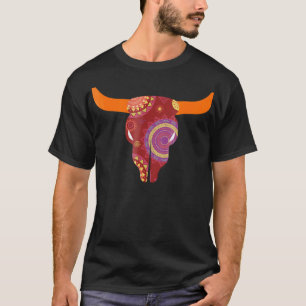 Schattig Uniek Vintage Boho Koeien Schedel Bloemig T-shirt