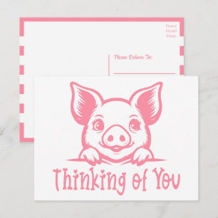 Schattig varken dat aan je denkt, mis je, roze big briefkaart
