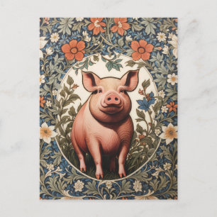 Schattig varken geïnspireerd door William Morris Briefkaart