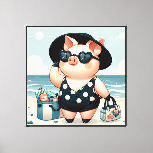 Schattig Varken in Stippenzwemkostuum op het Stran Canvas Afdruk