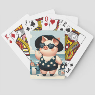 Schattig Varken in Stippenzwemkostuum op het Stran Pokerkaarten
