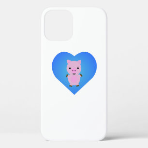 Schattig varken met een blauwe hart op de achtergr iPhone 12 hoesje
