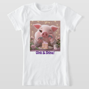 Schattig varken met manicure en cake – Roze Shine T-shirt