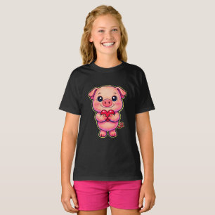 Schattig Varken met Rode Hart Kawaii Biggetje Lief T-shirt