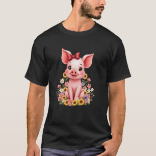 Schattig varken met strik en bloemen Schattige big T-shirt