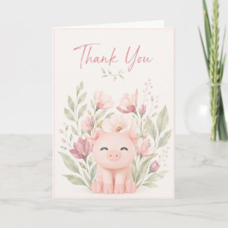 Schattig varken tussen bloemen dank je kaart