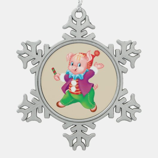 schattig varkentje tin sneeuwvlok ornament (Voorkant)