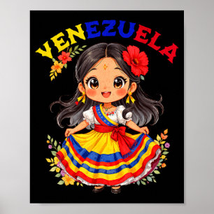 Schattig Venezolaans meisje in traditionele jurk k Poster