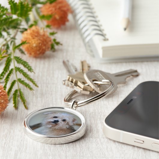 Schattig verdrietig ogen scruffy puppy sleutelhanger (Zijkant)