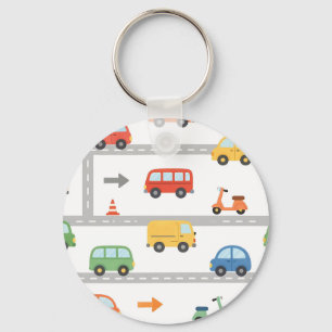 Schattig Verkeer Weg Voertuigen Patroon Kinderen Sleutelhanger