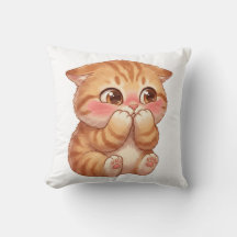 Schattig verlegen oranje katje blozend canvas wand