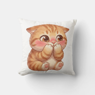 Schattig verlegen oranje katje blozend canvas wand kussen
