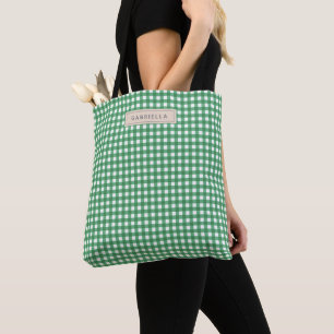 Schattig Vintage Groen Gingham Geruit Gepersonalis Draagtas