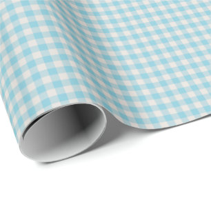 Schattig vintage lichtblauw geruit patroon cadeaupapier