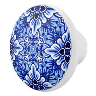 Schattig Vintage Nederlands Delfts Blauw Bloemmoti Keramische Knop