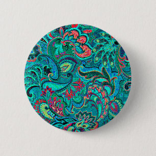 Schattig vintage turquoise bloemmotief ronde button 5,7 cm