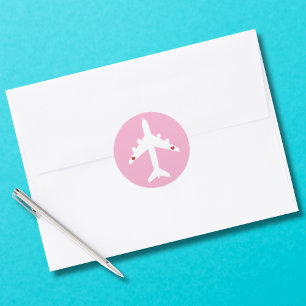 Schattig Vliegtuig Hartjes Meisje Piloot Roze Reiz Ronde Sticker