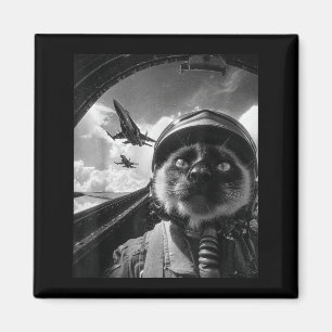 Schattig Vliegtuig Kat Jet Piloot Selfie Siamese G Magneet