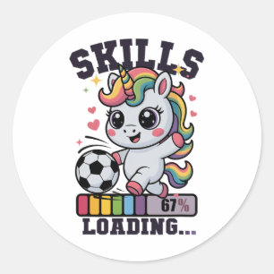 Schattig Voetbal Meisje Eenhoorn 67 Vaardigheden L Ronde Sticker