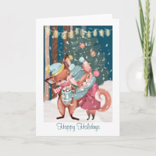 Schattig Vos Koppel Prettig Kerstfeest Feestdagen Kaart