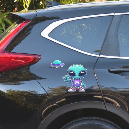 Schattig Vredesalien & Ruimteschip Sticker (Auto Zijkant)