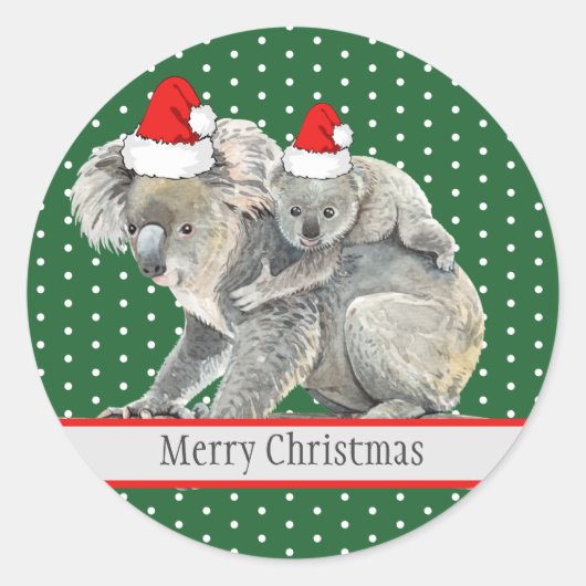 Schattig Vrolijk Kerst Koala Beer Familie Ronde Sticker (Voorkant)
