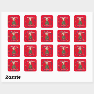Schattig vrolijke Koe Kerstboom kalf os Xmas patro Vierkante Sticker