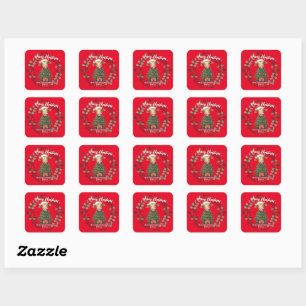 Schattig vrolijke Koe Kerstboom kalf os Xmas patro Vierkante Sticker