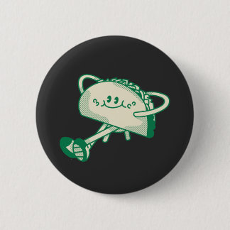 Schattig Wandelend Groen Taco Mascotte Karakter Ronde Button 5,7 Cm