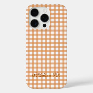 Schattig warm oranje geruit patroon iPhone 16 pro hoesje