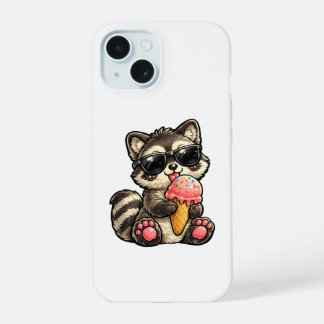 Schattig Wasbeer Met Ijs En Zonnebril iPhone 15 Hoesje