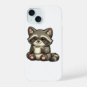 Schattig Wasbeer met Koffie – Knus Kawaii Dier iPhone 15 Hoesje