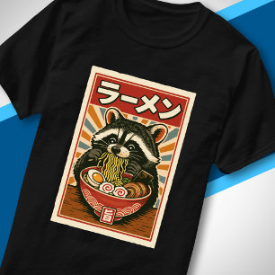 Schattig Wasbeer Slurpend Ramen Ouderwetse Japanse T-shirt