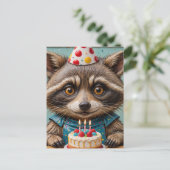 Schattig Wasbeertje Met Een Verjaardagstaart Briefkaart (Staand voorkant)