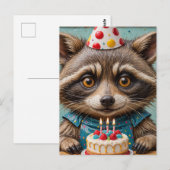 Schattig Wasbeertje Met Een Verjaardagstaart Briefkaart (Voorkant / Achterkant)