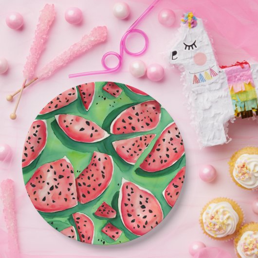 Schattig Watemelon rood en groen fruit Waterverf Papieren Bordje (Feest)