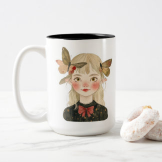 Schattig Watercolor Bos Meisje Fee Tweetonige Koff Tweekleurige Koffiemok