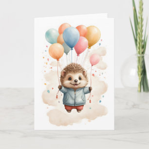 Schattig watercolor egel zwevend in de lucht Leeg Kaart