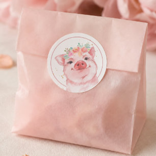 Schattig Watercolor Varken Ronde Sticker