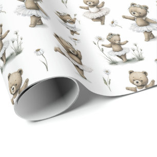 Schattig Waterverf Ballerina Beer Design Bruine Cadeaupapier