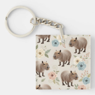 Schattig waterverf capybara naadloos patroon sleutelhanger
