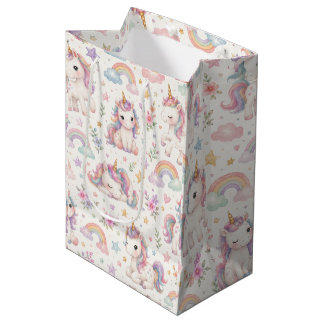 Schattig Waterverf Eenhoorn en Regenboog Medium Cadeauzakje