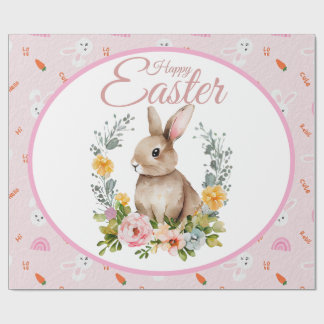 Schattig Waterverf Konijn Bloemenkrans Pasen Cadeaupapier